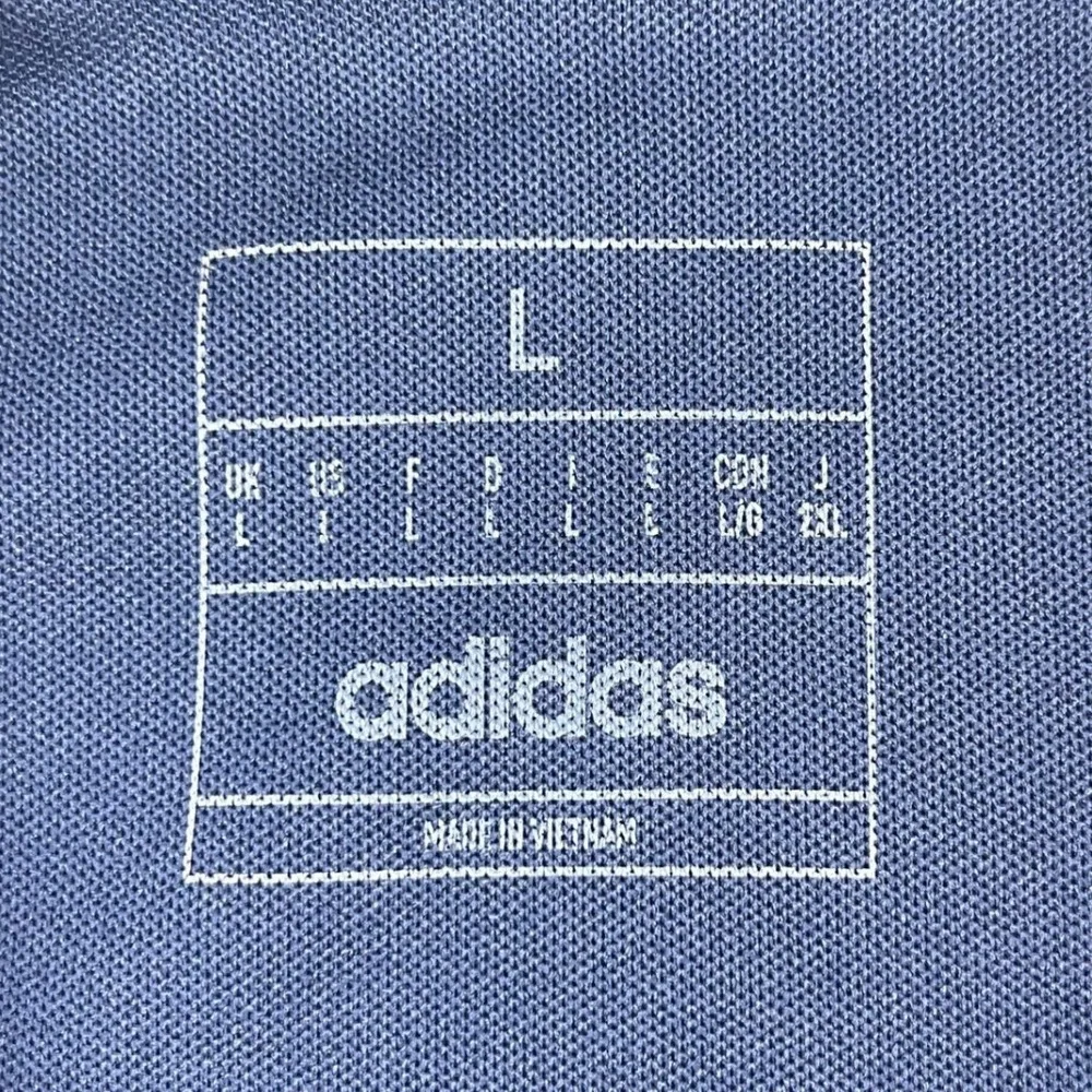 Adidas‎ Mens Large Navy Blue Polo Shirt Geometric Chest Stripe Performance